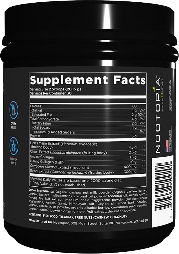 Collagenius v2.0 Brain Supplement – Lion’s Mane Chaga Cordyceps Reishi, Collagen Peptides & Superfoods – Supports Focus Memory Energy Immune Health Anti-Aging – Nootropic Powder 30 Servings