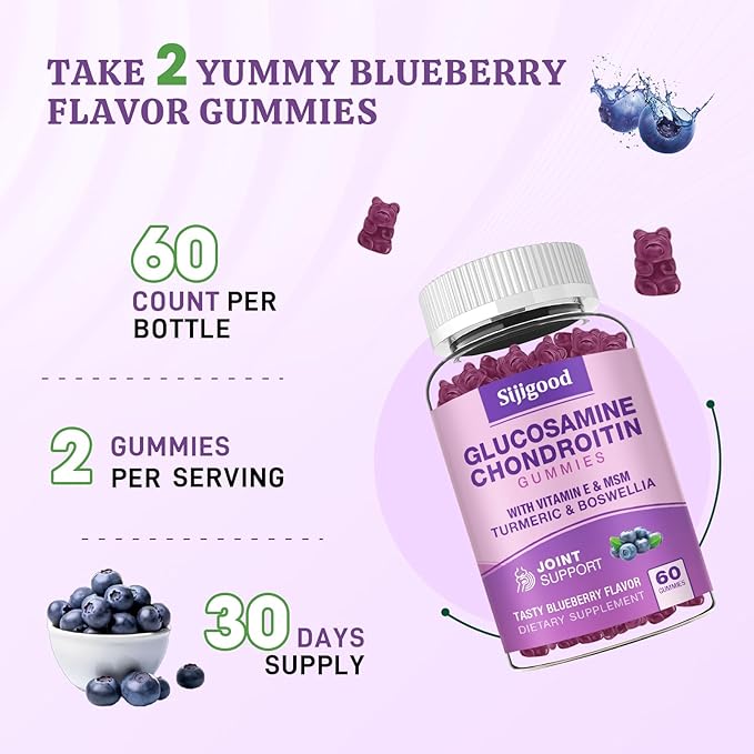 Glucosamine Chondroitin Gummies, Extra Strength Glucosamine Chondroitin MSM with Elderberry & Turmeric, Joint Health, Flexibility, Antioxidant, Immune for Adults - 60 Blueberry Flavored Gummies