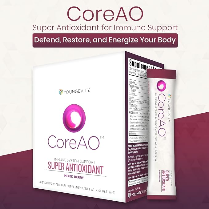 CoreAO Super Antioxidant Immune Support Drink Mix Plus Gift – Ultra Antioxidant Blend with Mangosteen, Grape Seed, Green Tea, Acai, Bilberry & L-Arginine – 30-60 Servings