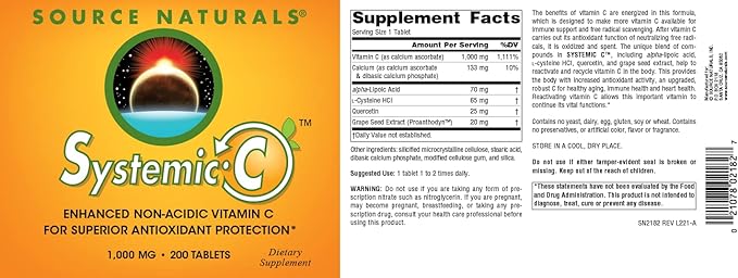 Source Naturals Systemic C, 1000mg - 200 Tablets