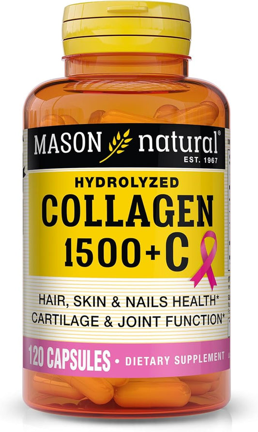 MASON NATURAL 1500mg Collagen with Vitamin C, Biotin, and Calcium, 40-Day Supply, Supplement for Hair, Skin, and Nails, Capsules