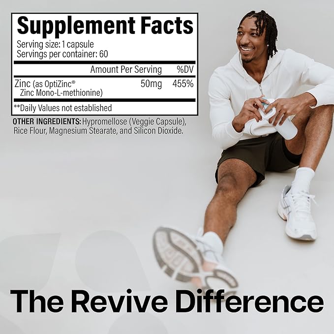 Revive MD Zinc Mineral Supplement for Men & Women - Supports Immunity & Cellular Health with 50mg OptiZinc - Antioxidant & Immune Support - 60 Capsules