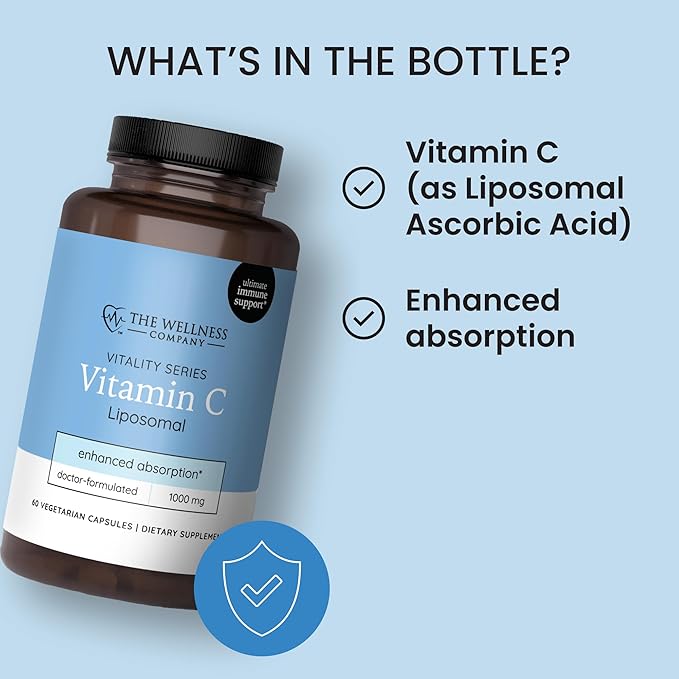 The Wellness Company Liposomal Vitamin C | 60 Capsules (1 Month Supply) | Enhanced Absorption Formula | Non-GMO, Gluten-Free | Supports Immune Health and Antioxidant Protection
