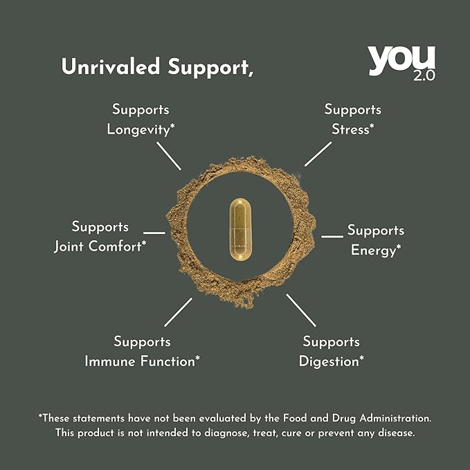 You2.0 Powerhouse Superfood with Seamoss, Shilajit, Ashwagandha, Berberine, Maca, Black Seed Oil, Turmeric, Vitamin C, D, B12, K2 - Moringa, Apple Cider, Made in USA for Overall Health & Immunity