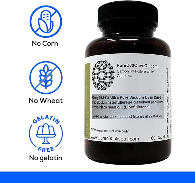 C60 Organic Black Seed Oil Capsules Capsules Pills 100ml / 3.4 Fl Oz - 99.99% Carbon 60 Solvent Free 80mg - Food Grade - Carbon 60 Black Seed Oil - From The Leading Global Producer