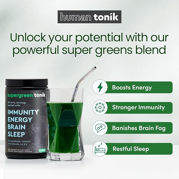 100% Natural Greens Superfood Powder – Daily Supplement with 38 Superfoods, Vitamins and Minerals – Supports Energy, Stress and Immunity – 30 Days 360 Grams Berry Flavor (3 Tubs)