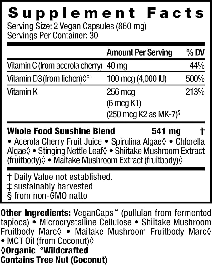 HealthForce SuperFoods Truly Natural Vitamin D - 60 Vegan Capsules