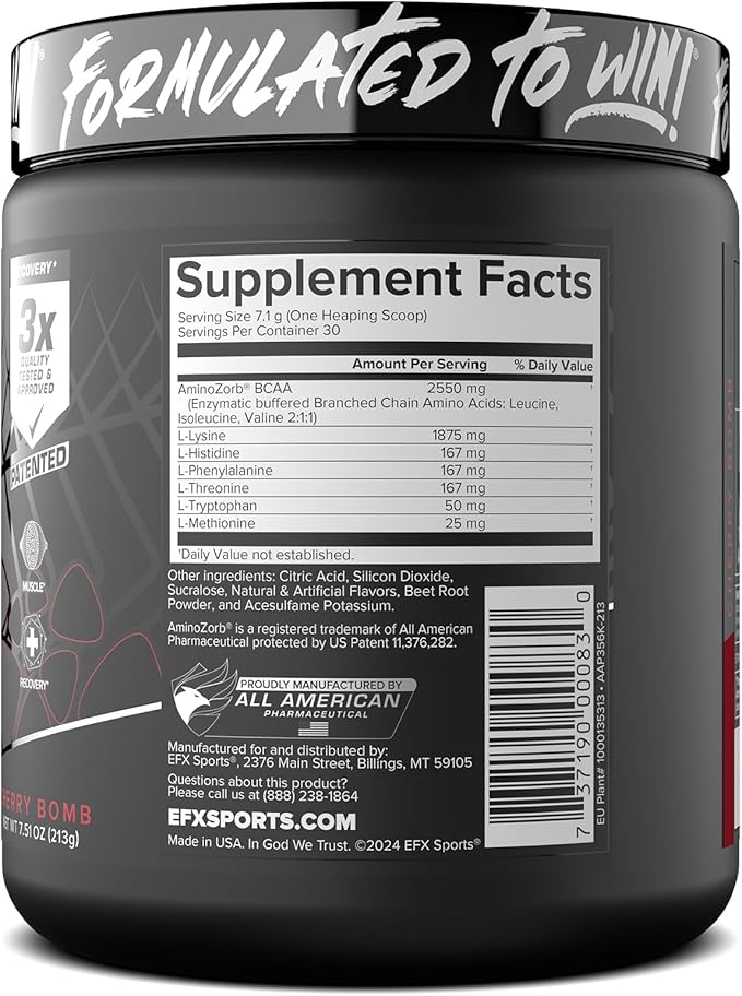 EFX Sports Training Ground EAA | Essential Amino Acids Supplement | Energy & Protein Synthesis | Pre, Intra, or Post Workout | 40 Servings (Cherry Bomb)