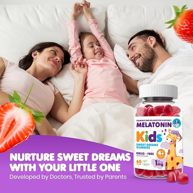DR. MORITZ Melatonin Gummies for Kids and Adults Childrens Gummy with Strawberry Flavor - Chewable 1mg Melatonin Gummies for Teens – Melatonin for Kids (60 Count)