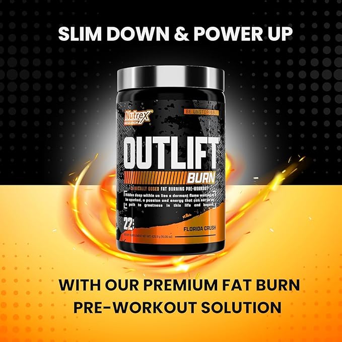 Nutrex Outlift Burn Pre-Workout Supplement for Energy, Focus & Endurance | Metabolyte, L-Citrulline, Beta-Alanine & Caffeine | Thermogenic Formula for Performance (22 Servings, Florida Crush)