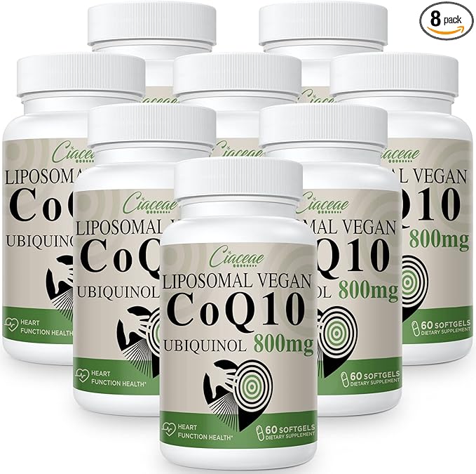Liposomal CoQ10 800mg Ubiquinol Softgel, Max Absorption Ubiquinol Coenzyme Q10, Ubiquinol CoQ10 Supplement for Antioxidant, Heart Function & Energy Production, Pure CoQ10 800mg, 480 Vegan Softgels