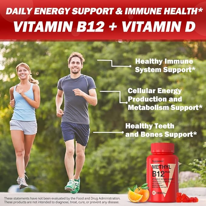 Vegan Vitamin B12 Gummies with Vitamin D - 90 Count I 1000 MCG Methyl B12 & D3 5000 IU Chewable Gummies Supplements for Adults & Kids - Supports Bone Health & Daily Energy Boost - Non-GMO, Orange
