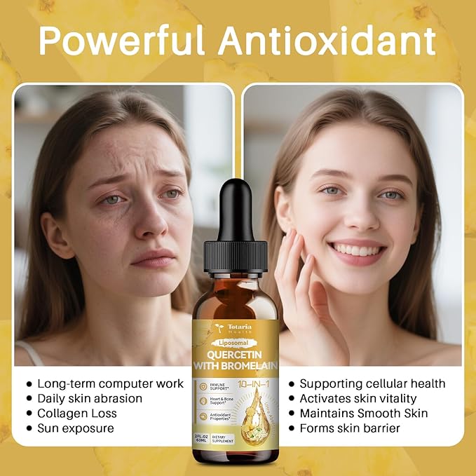 Liposomal Quercetin with Bromelain Liquid Drops - High Absorption Quercetin 1000mg & Bromelain 500mg Plus Elderberry,Vitamin C,Zinc for Immune & Antioxidant & Heart & Bone Support- 2 Fl Oz