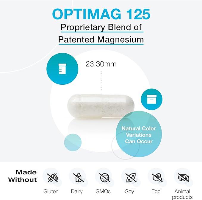 XYMOGEN OptiMag 125 - Magnesium Supplement with Di-Magnesium Malate & Glycinate Lysinate to Support Nerve, Muscle, Bone Health + Heart Health (120 Capsules)