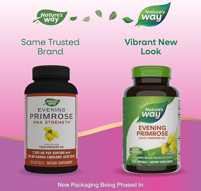Nature's Way Evening Primrose Oil, Cold Pressed, 120 mg GLA per Serving(1), 120 Softgels (Packaging May Vary)