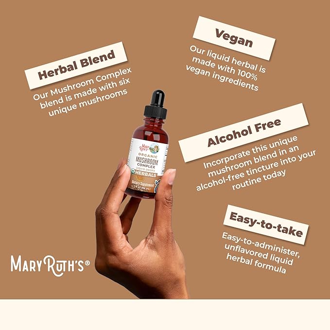 MaryRuth Organics USDA Mushroom Complex | Herbal Liquid Drops | Supplement | Lion's Mane | Reishi Mushroom | Shiitake Mushrooms | Non-GMO | Vegan | Alcohol Free Tincture | 30 Servings