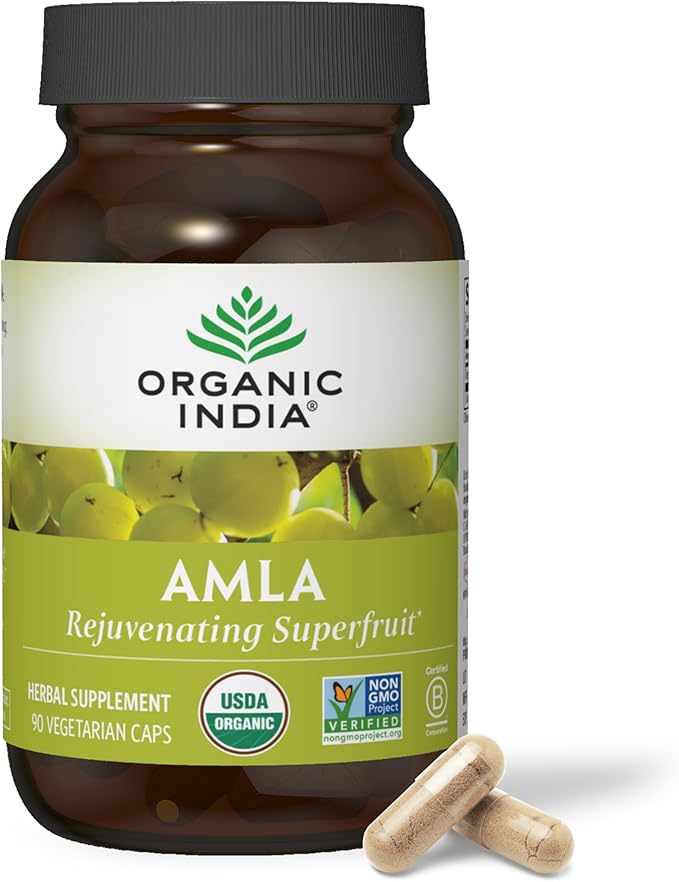 ORGANIC INDIA Amla Capsules Organic - Indian Gooseberry Herbal Vitamin Supplement, Amla Supplement, Immune Support, Vegan, Gluten-Free, Ayurvedic, Antioxidant, Non-GMO - 90 Capsules