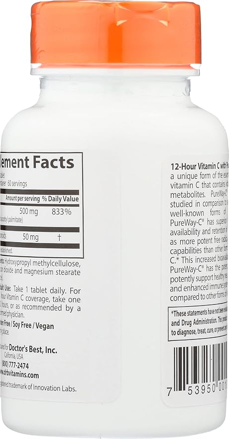 Doctors Best Sustained Release Vitamin C with Pureway C, Non-GMO, Vegan, 60 Tablet (Pack of 1)