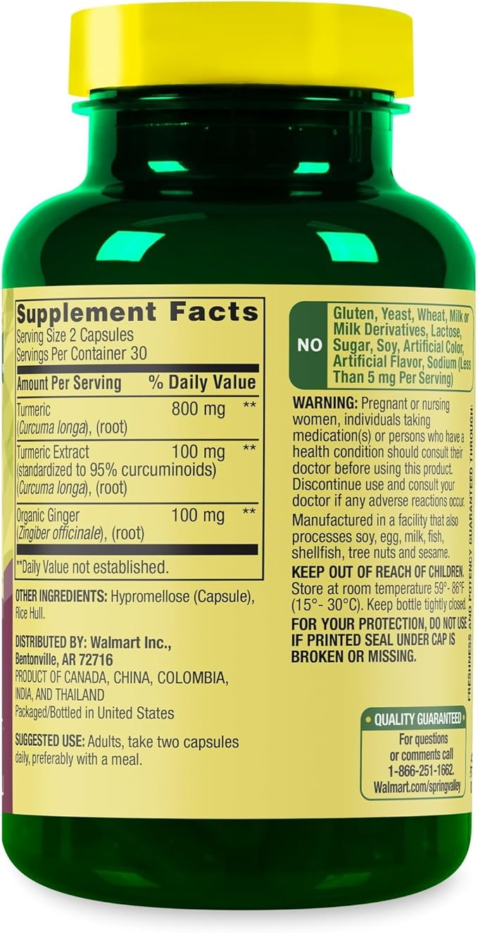 Spring Valley Turmeric Curcumin 1000 mg- 60 Capsules (Pack of 1), Boxed by Fusion Shop Store