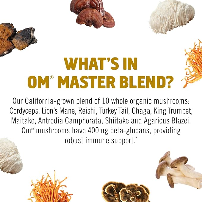 OM MUSHROOM SUPERFOOD Master Blend Mushroom Gummies, 56 Count, 28 Servings, Mixed Berry Flavor with 10 Mushroom Complex for Stress and Vitality