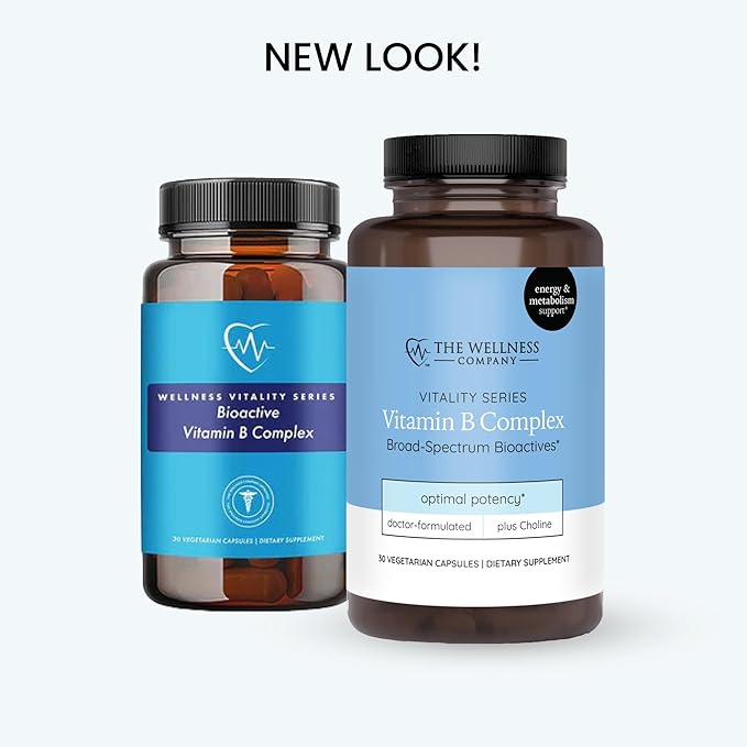 The Wellness Company Vitamin B Complex | 30 Capsules (1 Month Supply) | with B1, B2, B3, B5, B6, B7, B9, B12, and Inositol | Non-GMO, Gluten-Free | Supports Energy Production and Metabolic Health