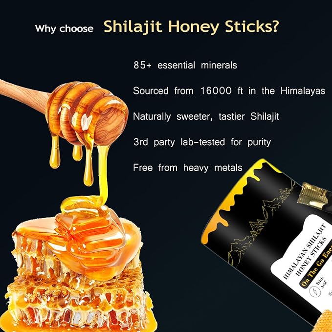 Zotreval Shilajit Honey Sticks, 30 Sticks - Pure Himalayan Resin, Organic Honey & Saffron for Energy Boost, Immune Support & Vitality, SHILAJIT Honey Sticks for Men & Women