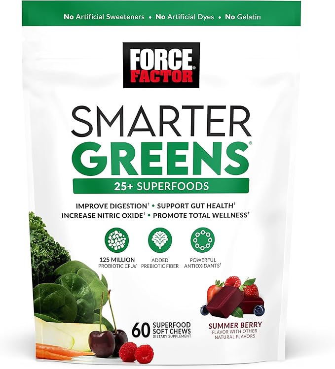 Force Factor Better Turmeric Joint Support Supplement for Extra Strength Joint Health & Smarter Greens Superfood Chews, Greens and Superfoods with Probiotics, Antioxidants