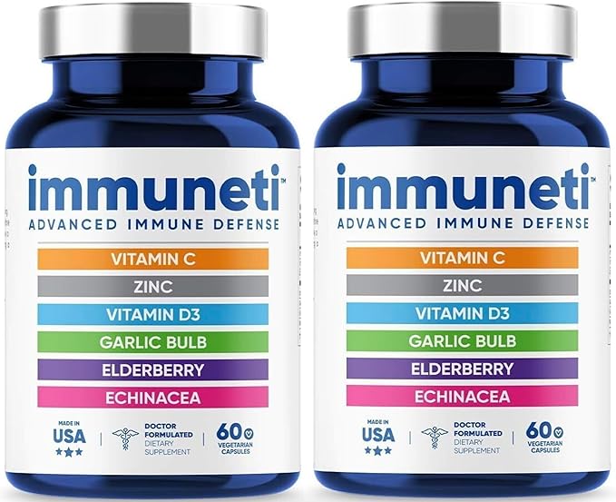 Immuneti - Advanced Immune Defense, 6-in-1 Powerful Blend of Vitamin C, Vitamin D3, Zinc, Elderberries, Garlic Bulb, Echinacea - 2 Pack - Supports Overall Health