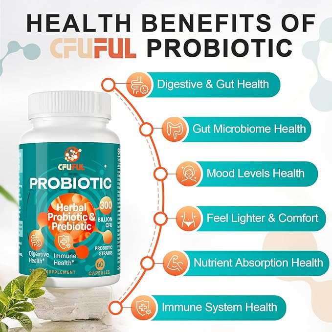 300 Billion CFU & 24 Strains Probiotic with 15 Organic Herbs Prebiotics, for Overall Digestive Health, Immune, Constipation, Gut & Bloating Health - 1 Pack -145