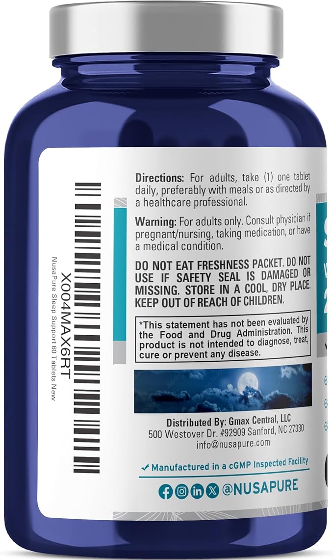 NusaPure Sleep Support with Chamomile & Magnesium 250 mg 60 Per Tablets Vegetarian/Vegan, Non-GMO