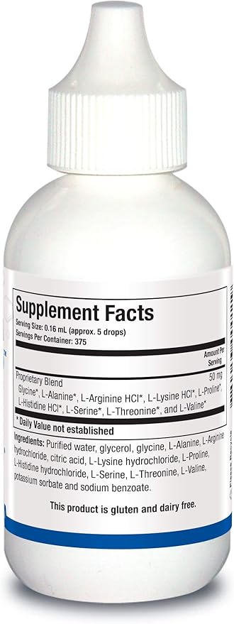 Biotics Research Amino Acid Quick Sorb Liquid Formula, Highly Absorbed, Glycine, L Alanine, L Arginine HCl, L Lysine HCl, L Proline, L Histidine HCl, L Serine, L Threonine, L Valine, 2 Fluid Ounces