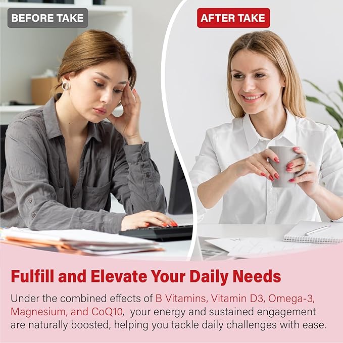 Methylated Multivitamin with B Complex for Women - Daily Vitamin B1, B2, B6, B12, Folate, C & Magnesium with Omega 3 - Supports for Energy Immune - Gluten-Free & Sugar-Free