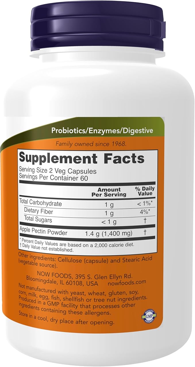 NOW Foods Supplements, Apple Pectin 700 mg, Dietary Fiber, Intestinal Support*, 120 Veg Capsules