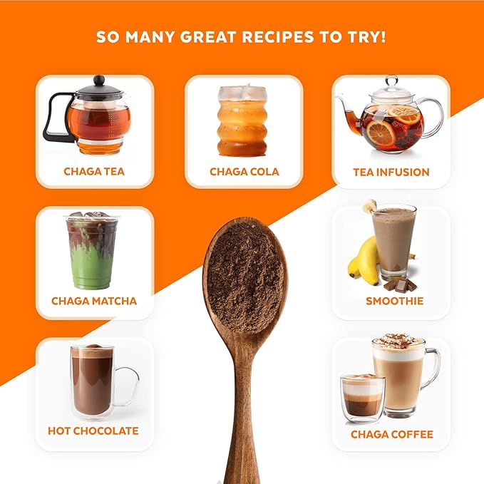 Organic Chaga Mushrooms Powder - Fine Powder to Make Chaga Tea for Immune Defense and More Energy, Organic Chaga is Wild Grown and Sustainably Harvested in Europe, Certified USDA Organic, 100 servings