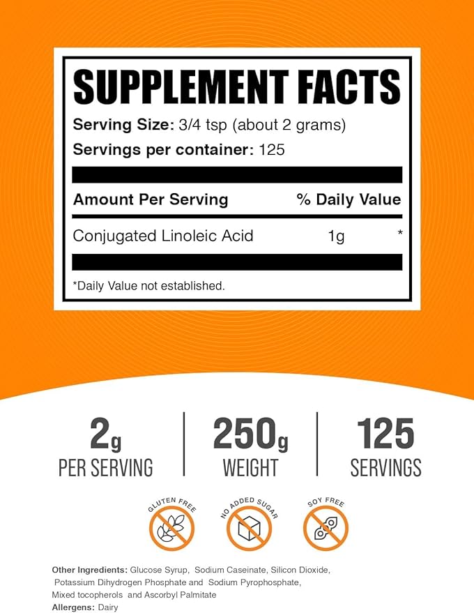 BulkSupplements.com Conjugated Linoleic Acid Powder - CLA Conjugated Linoleic Acid, CLA Supplements - Gluten Free, 2g per Serving, 250g (8.8 oz) (Pack of 1)
