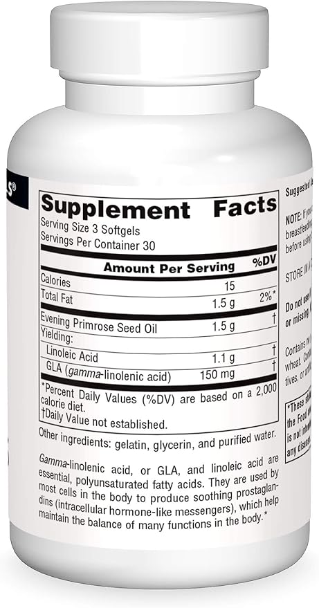 Source Naturals Evening Primrose Oil - Hexane-Free - 500mg - GLA Yield: 50 mg - Cold-Pressed - 90 Softgels
