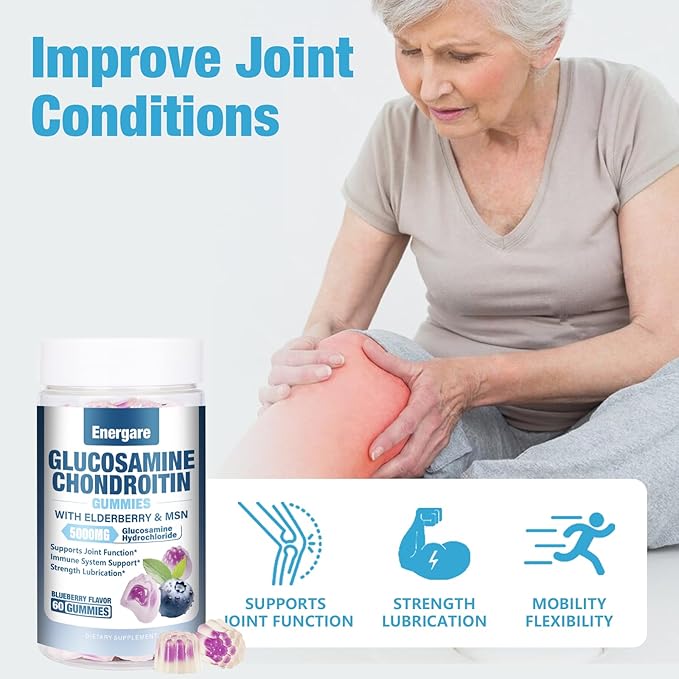 1 Pack Glucosamine Chondroitin with MSM Gummies & Elderberry, Extra Strength Joint Support Health, Flexibility, Antioxidant, Immune Supplement Gummy for Adults, Men & Women 60 Counts
