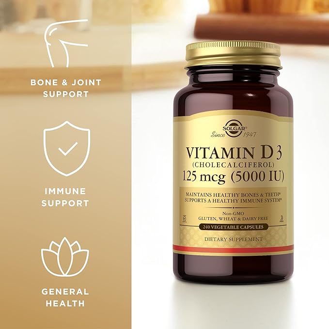 SOLGAR Vitamin D3 (Cholecalciferol) 125 mcg (5000 IU) - 240 Vegetable Capsules, Pack of 2 - Non-GMO, Gluten Free, Dairy Free, Kosher - 480 Total Servings