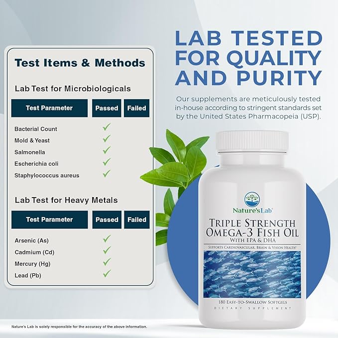Nature's Lab Triple Strength Omega-3 Fish Oil with EPA & DHA - Supports Healthy Brain Function, Cognitive Health & Circulation - 180 Softgels (3 Month Supply)