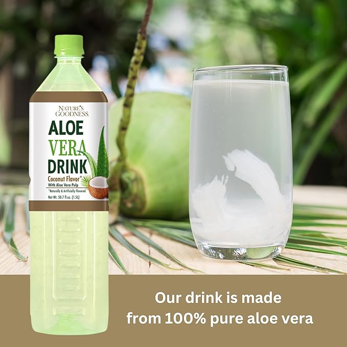 Nature's Goodness Aloe Vera Drink with Pulp Coconut Flavor - 50.7 Fl Oz (1.5 L) - Refreshing Beverage with Real Aloe Vera Juice