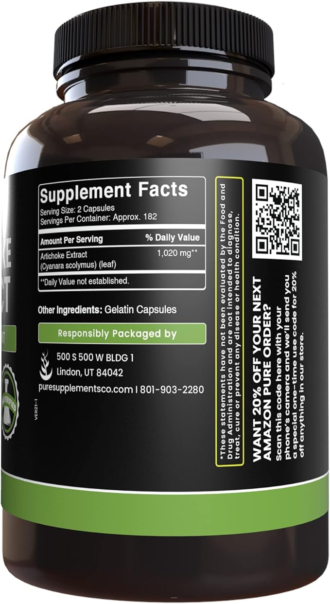 Pure Original Ingredients Artichoke Extract (365 Capsules) No Magnesium Or Rice Fillers, Always Pure, Lab Verified