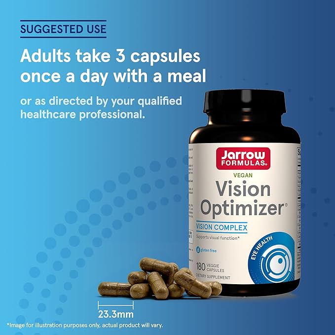 Jarrow Formulas Vision Optimizer Veggie Capsules - 180 Count - Eye Supplement - Dietary Supplement - with Grape Seed Extract, Lutein & Zeaxanthin, Quercetin & More - Non-GMO - Gluten Free