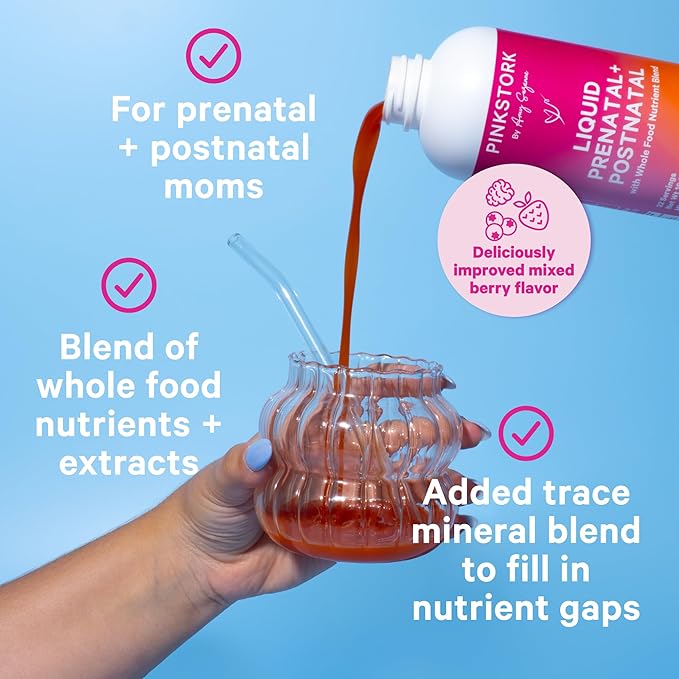 Pink Stork Liquid Prenatal Vitamins for Women - for Fertility, Pregnancy, Postpartum - Morning Sickness Support - 64 Servings - 2 Pack