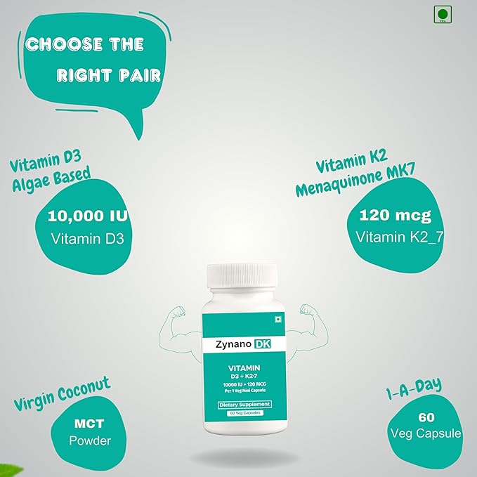 DK | Vegan Vitamin D3 10000 IU, Vitamin K2 120 Mcg with MCT Powder, Vegan Vitamin D3 K2 Supplement - 60 Cap