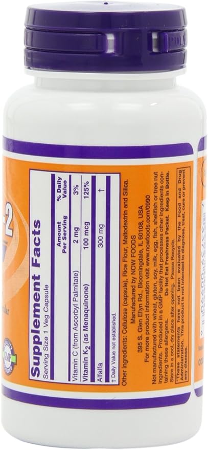 NOW Foods Vitamin K-2,100mcg, 100 caps (Pack of 2)