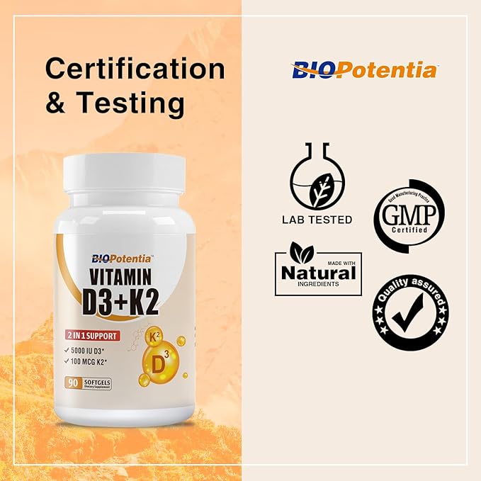 Vitamin D3 K2 with MCT Oil Supplement, Vitamin D3 5000 IU & K2 (MK7), Supports Immune, Bone & Teeth Health - Gluten Free Non-GMO - 90 Softgels
