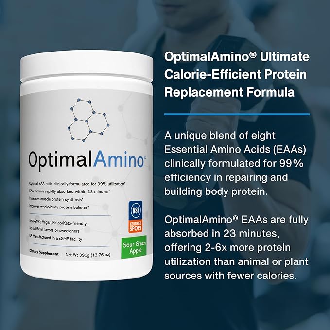optimal amino Amino Acid Powder | 99% Utilized Essential Amino Acid (EAA) Supplement | Pre/Post Workout & Muscle Recovery | NSF for Sport Certified | Sour Green Apple Flavor