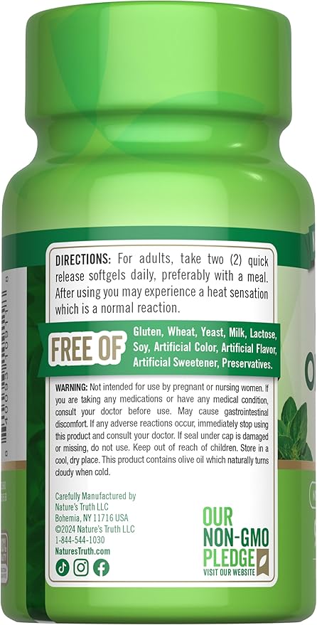 Nature's Truth Oregano Oil Softgels | 4000mg | 90 Pills | Contains Carvacrol | Non-GMO & Gluten Free Supplement