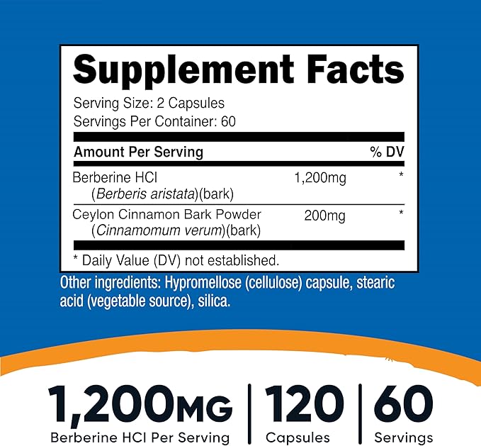 Nutricost Berberine HCl with Ceylon Cinnamon Capsules (120 Capsules, 60 Servings) - Non-GMO, Animal-Free Product