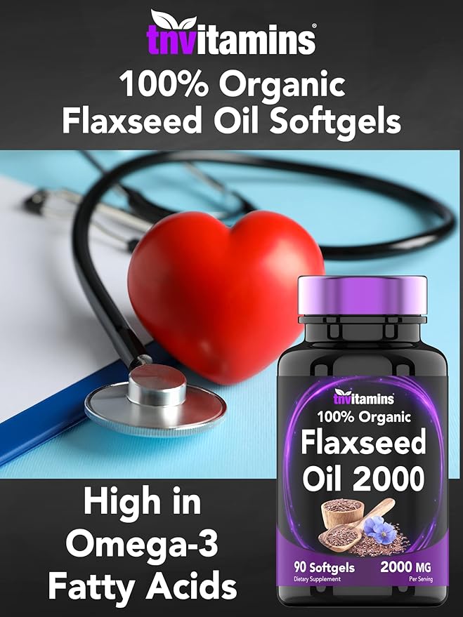 Organic Flaxseed Oil Softgels: 2000 mg - 90 Softgels | High in Omega-3 Fatty Acids | Flaxseed Oil Supplement for Women & Men | Non-GMO